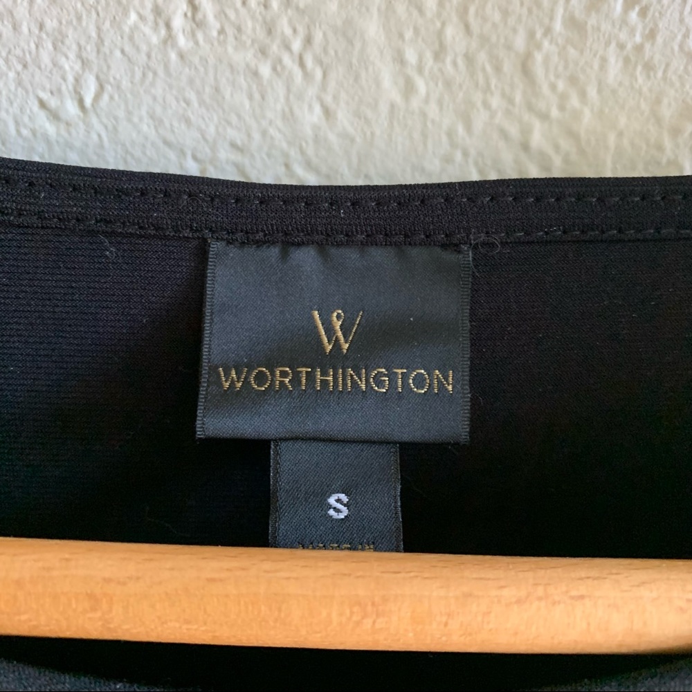 Black Ruffle Short Sleeve Worthington Blouse Top - Picture 3 of 3